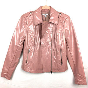 Pink Faux Vegan Leather Motorcycle Biker Jacket S